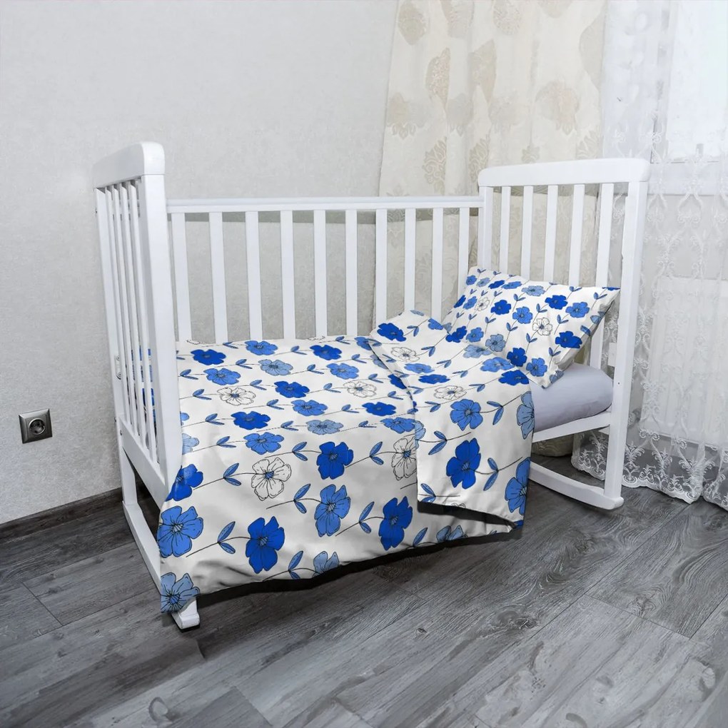 Sablio Mikroplyšové detské obliečky do postieľky Modré kvetiny - 100x135 / 40x60