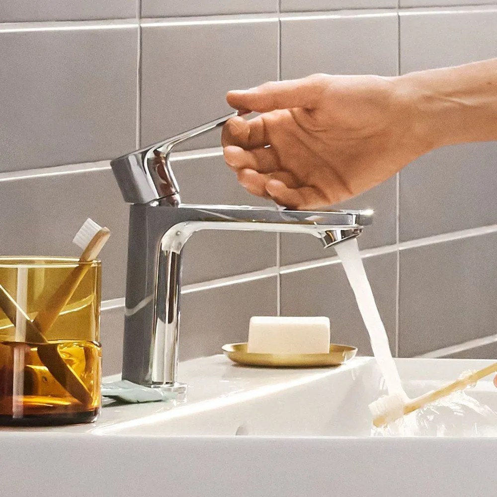 HANSGROHE Rebris E páková umývadlová batéria CoolStart s kovovou odtokovou súpravou s tiahlom, výška výtoku 109 mm, chróm, 72551000