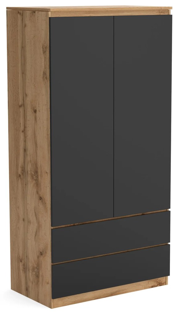Šatní skriňa 90cm so 2 zásuvkami a vešiakom LUNE Wotan Dub/Čierna