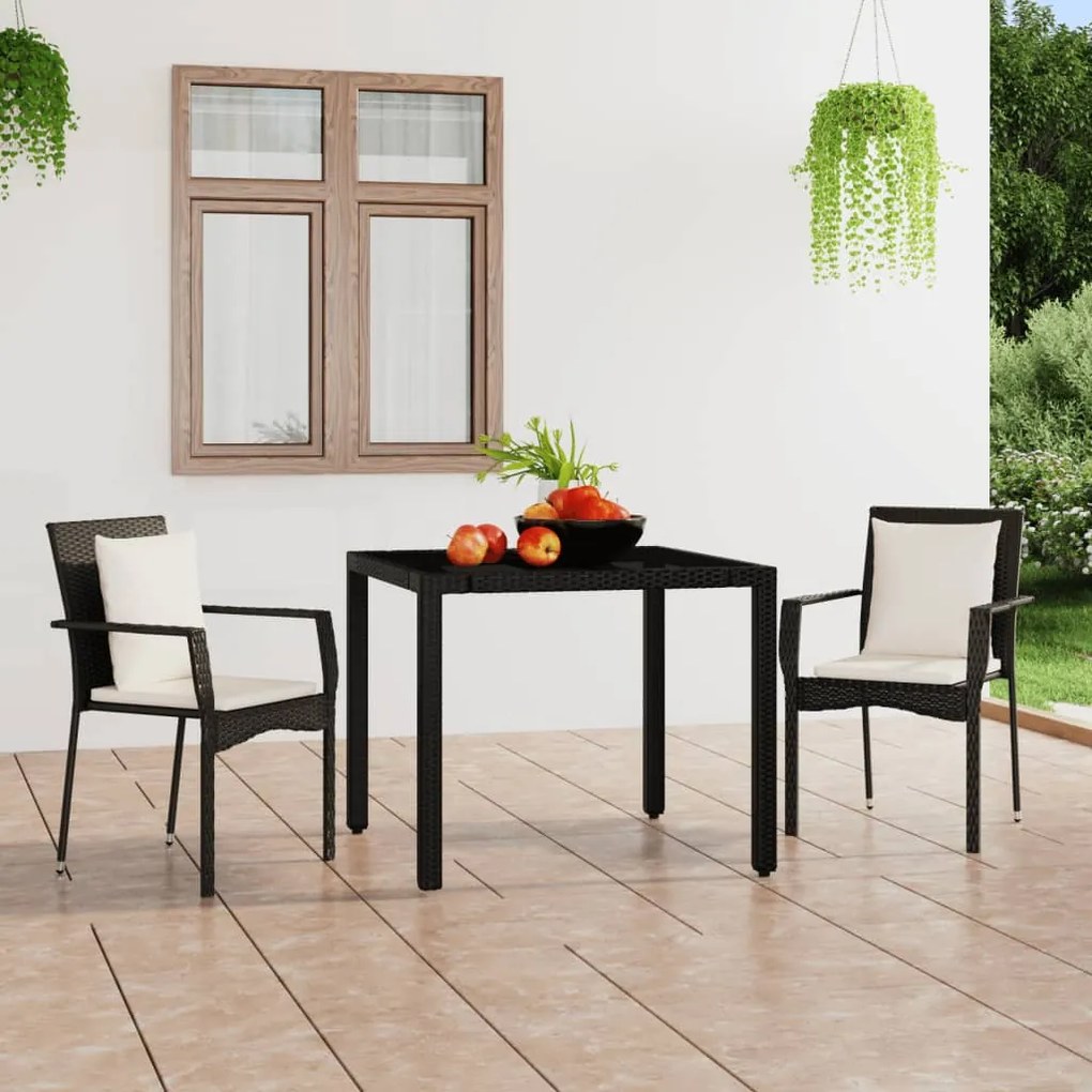 Záhradné stoličky s podložkami 2 ks polyratan čierne 319877