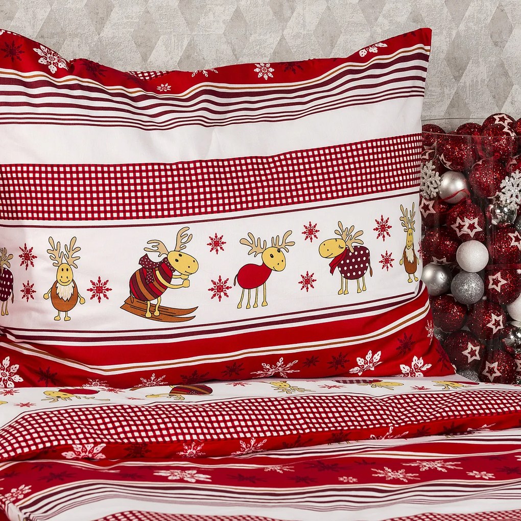 4Home Vianočné bavlnené obliečky Sobíky, 160 x 200 cm, 70 x 80 cm