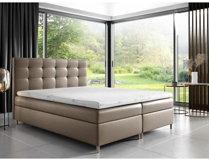 Čalúnená posteľ Alexa s úložným priestororm hnedá eko koža 200 x 200 + topper zdarma