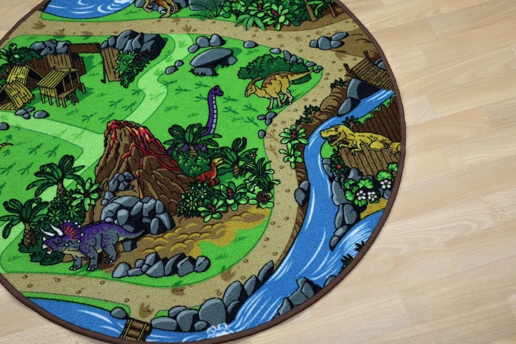 Detský kusový koberec Dino kruh, 300x300 (priemer) kruh, viacfarebná, detská izba, Vopi