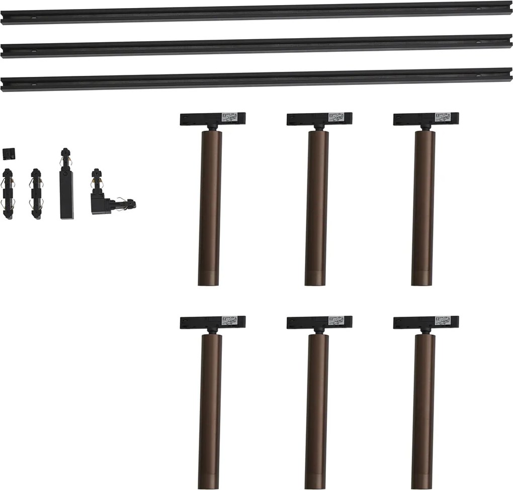 Moderný koľajnicový systém čierny so 6 tmavými bronzovými reflektormi 1-fázový - Slimline Avery
