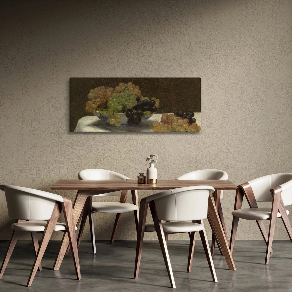 Obraz - Henri Fantin-Latour, Still Life with Grapes and a Carnation, reprodukcia (120x50 cm)