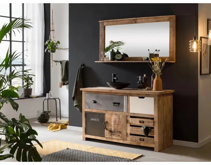 furniture-nabytek.cz - Masívna umývadlová skrinka Pune z mangového dreva, lakovaná, prírodná farba