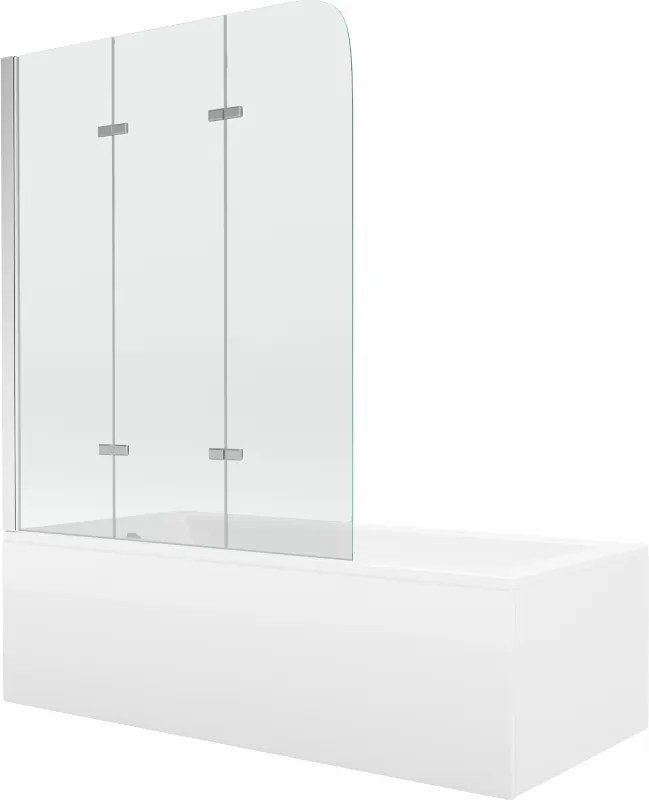 Mexen Cubik obdĺžniková vaňa 160 x 70 cm s obkladom a 3-krídlovou sprchovou zástenou 120 cm, transparentnéné, chrómová