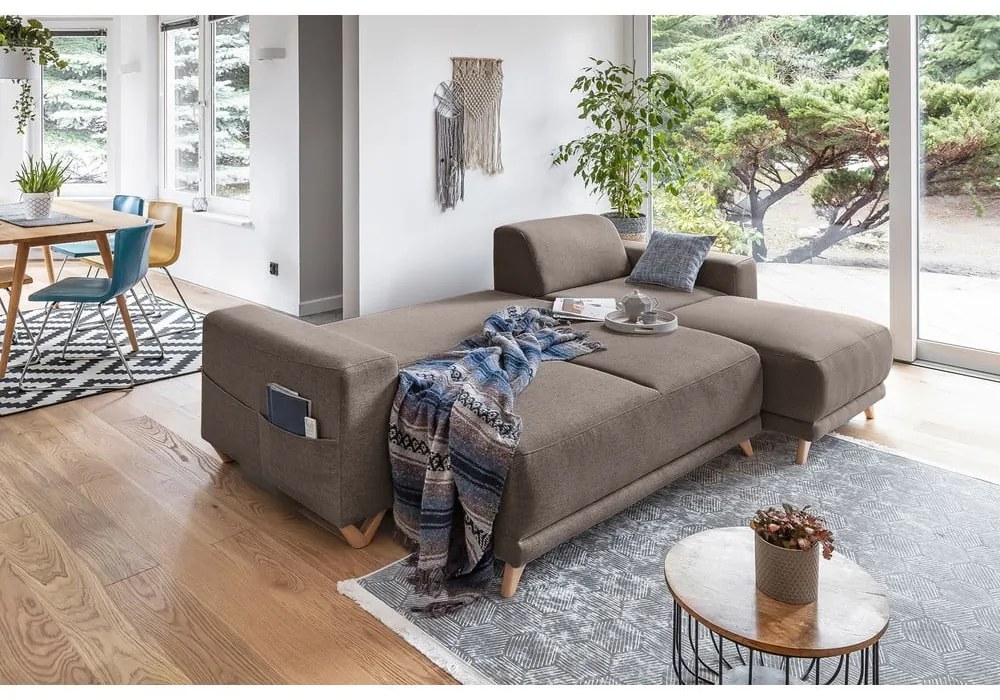 Hnedá rozkladacia/s úložným priestorom rohová pohovka Classy Sophie – Miuform
