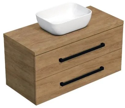 Kúpeľňová skrinka s čiernou úchytkou a krycí doskou SAT Cube Way 100x47,5x46 cm dub Hickory mat CUBE46C1003DHSAT45