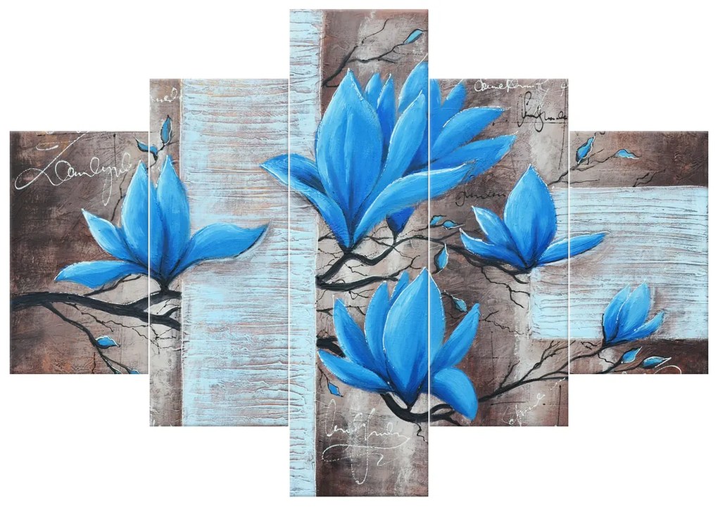 Gario Ručne maľovaný obraz Nádherná modrá magnólia - 5 dielny Rozmery: 150 x 70 cm