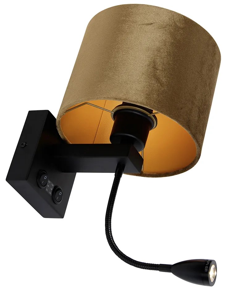Nástenná lampa čierna s bronzovo zamatovým tienidlom 18 cm - Brescia