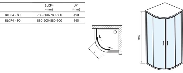 Ravak 3B270100ZG - Štvordielny štvrťkruhový sprchový kút BLIX 90x90 cm biely