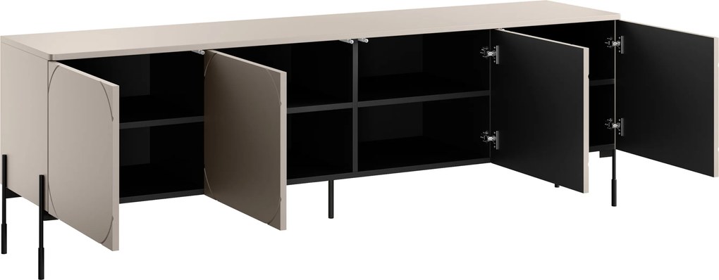 RTV skrinka Sonatia 200 cm štvordverová na kovových nohách - kasmír