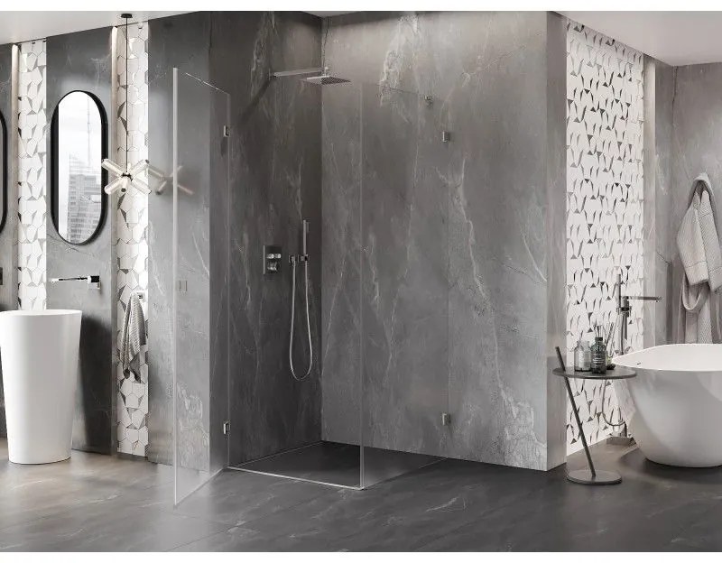 Mexen Lunar-B, výklopný sprchový kút ľavý 80 x 80 cm, 8mm číre sklo, oceľový profil, 832-080-080-97-00-L