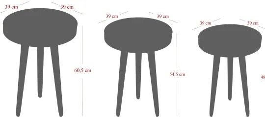 SADA 3x Odkladací stolík CALL čierna