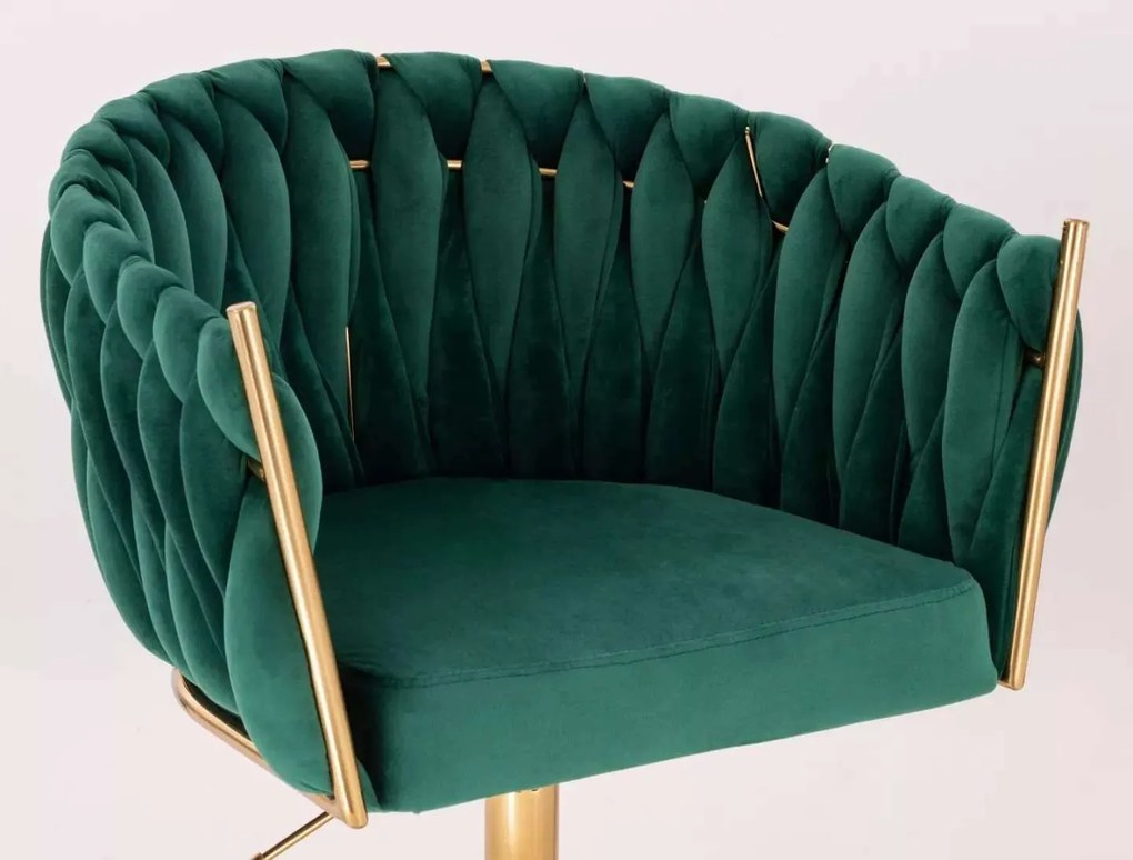 LuxuryForm DESIGN Barová stolička NORDEN VELUR na zlatej hranatej podstave - zelená