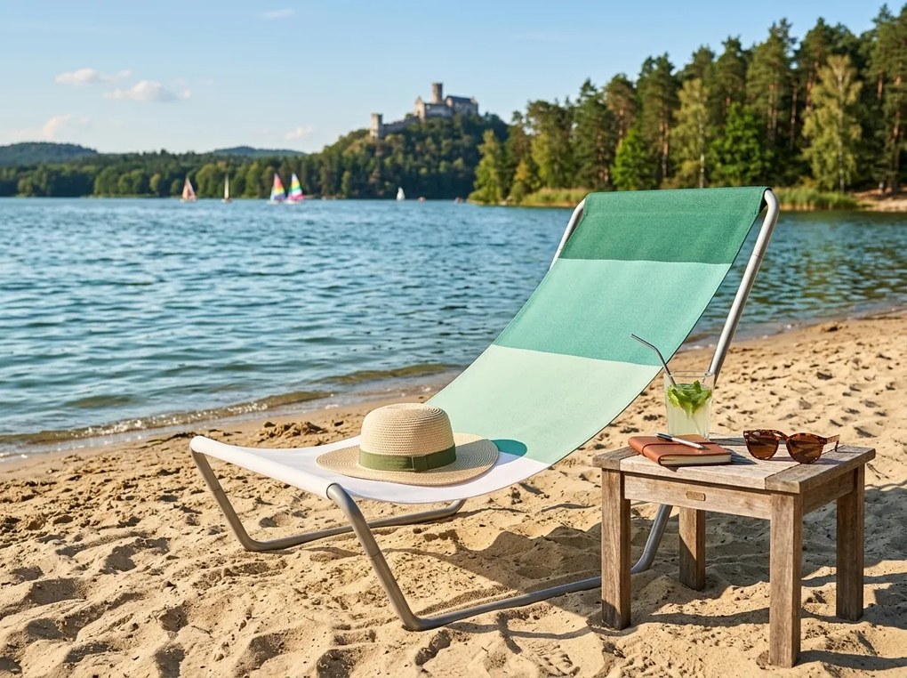 Skladacie plážové ležadlo SAND, zelené pruhy