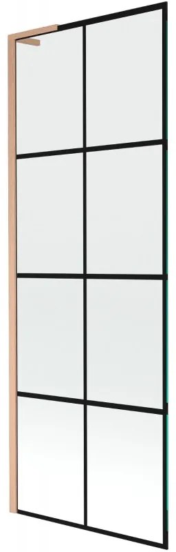Mexen Next L, 1-krídlová vaňová zástena 70 x 150 cm, 6mm číre sklo-čierny vzor, medený profil, 895-070-000-03-77-65