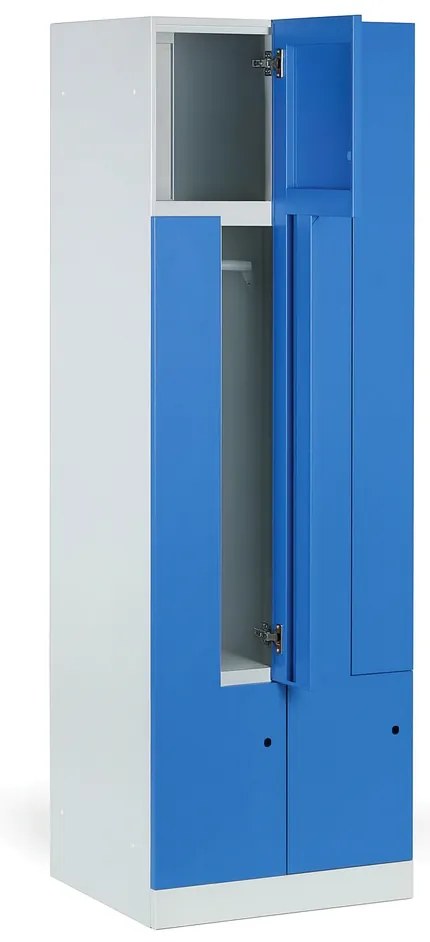 Kovová šatníková skrinka S1 Z, 4 oddiely, 1850 x 600 x 500 mm, demont, kódový zámok, tmavosivé dvere