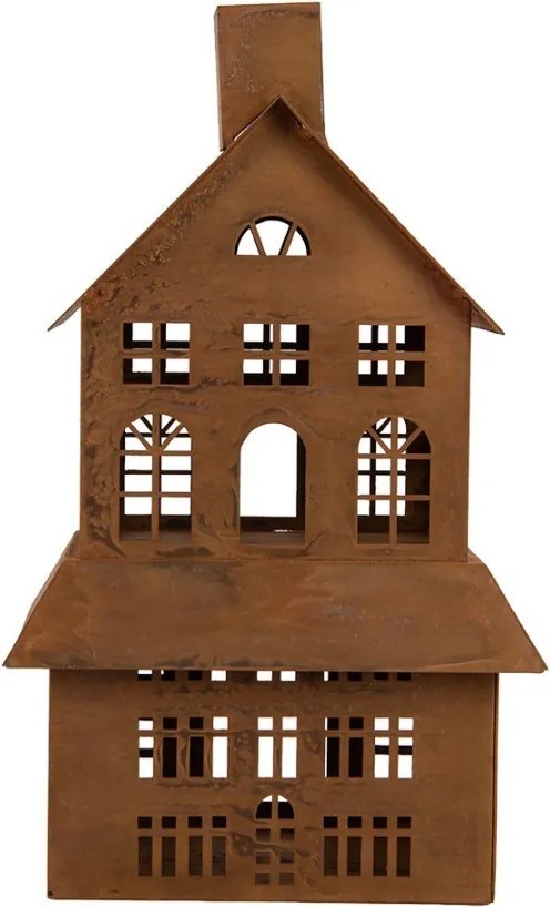 Hrdzavý svietnik v tvare domčeka Rustic Charm - 16*10*31 cm
