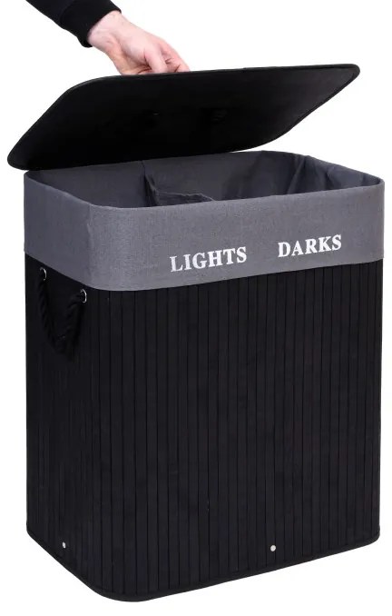 Kôš na bielizeň 2 priehradkový 100 l bambusový čierny