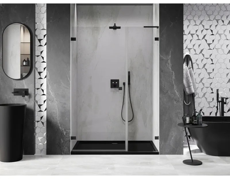 Mexen Lunar-B, L Otočné ľavé sprchové dvere 125 cm, číre sklo, čierny profil, 832SL-125-050-70-00-L