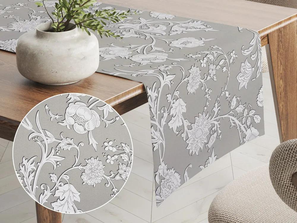 Biante Dekoračný behúň na stôl PM-021 Zámocké kvety na sivobéžovom 35x160 cm