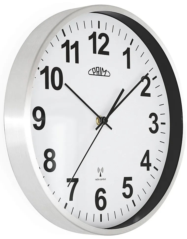 Kovové hodiny strieborné PRIM Radio Control ∅ 303 × 45 mm