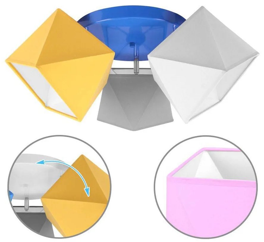 Detské stropné svietidlo Diamond, 3x textilné tienidlo (mix 7 farieb), (výber z 3 farieb konštrukcie - možnosť polohovania), o