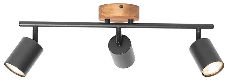 Priemyselné bodové svetlo čierne s dreveným sklonom 3-svetlo - Jeana