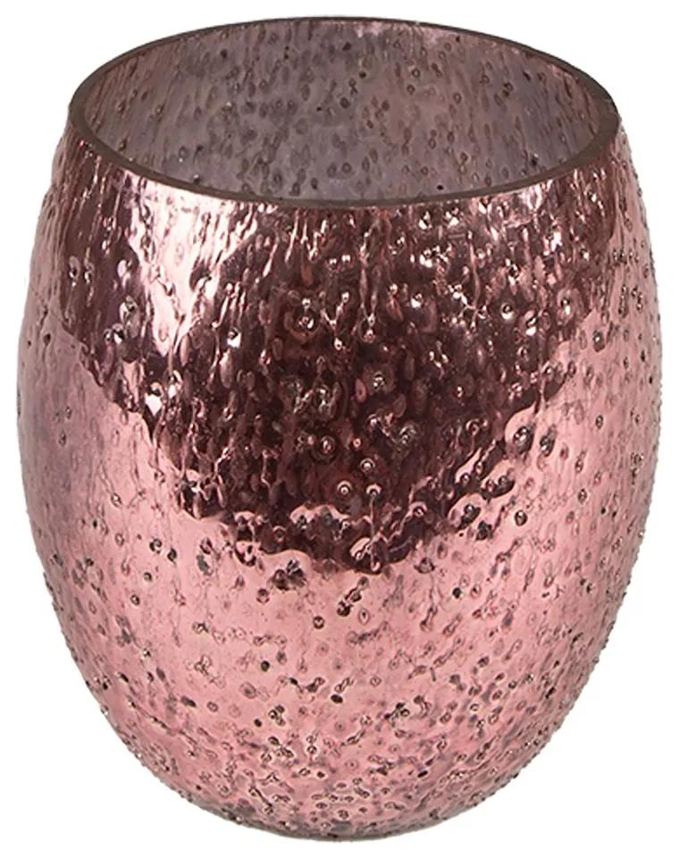 Ružový sklenený svietnik na čajovú sviečku - Ø 8*9 cm