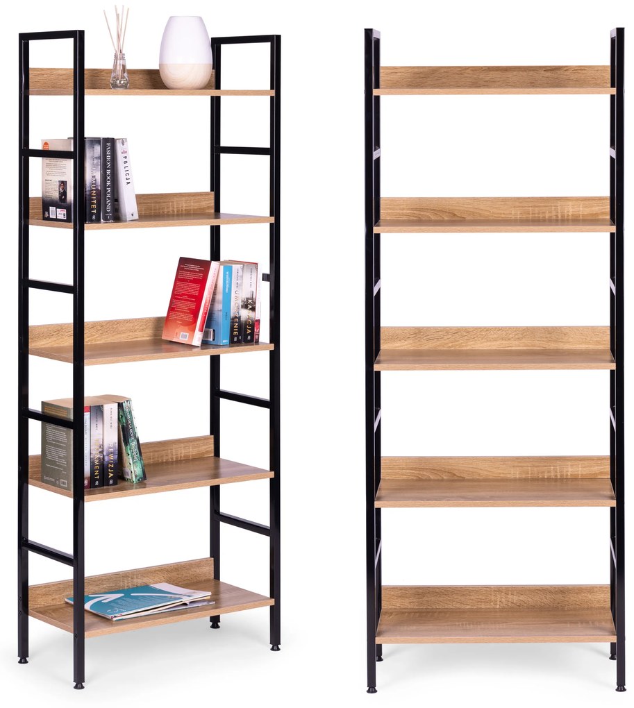 ModernHome Vysoký regál s 5 policami - kovová konštrukcia, MDF dosky