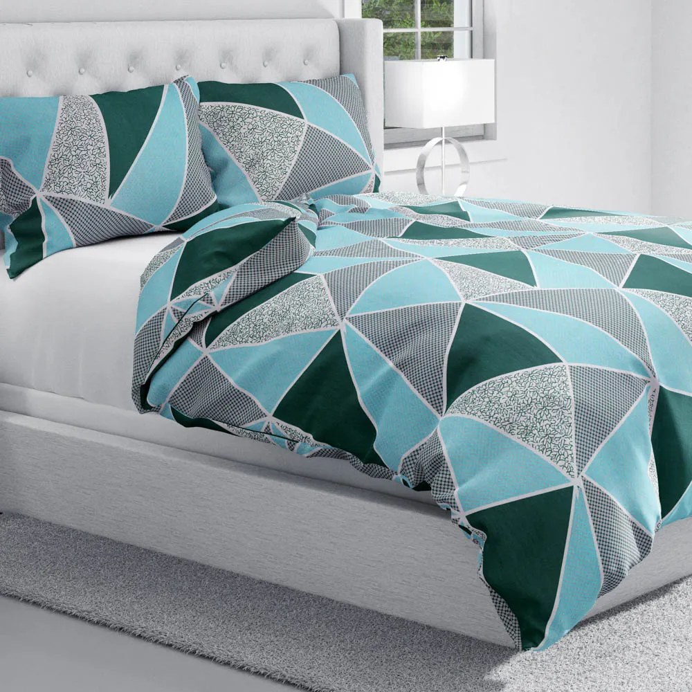 Biante Bavlnené posteľné obliečky Sandra SA-334 Modro-zelené trojuholníky Jednolôžko 140x200 a 70x90 cm