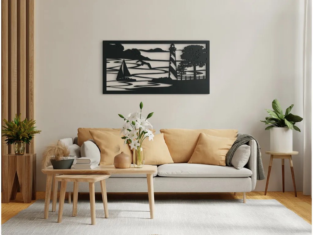 drevko Drevený obraz Prístav Rozmer obrazu: 22 x 44,5 cm, Farba dekorácie: Čierna