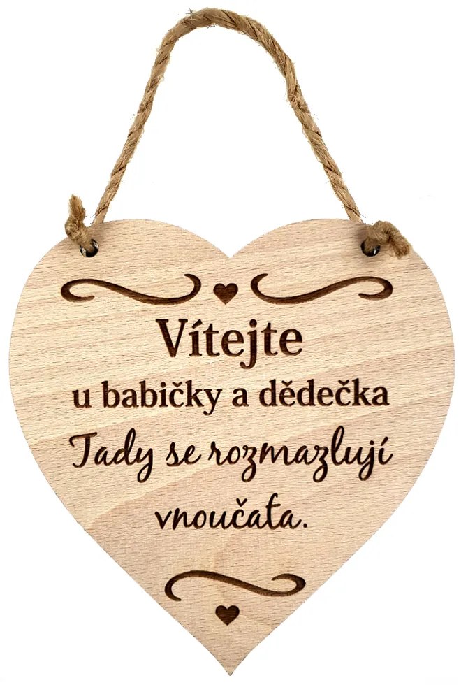 AMADEA Drevené srdce s textom Vitajte u babičky a deduška, tu.., masívne drevo, 16 x 15 cm