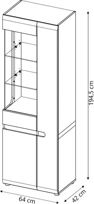 Vysoká vitrína Linate, biely lesk/dub, ľavá