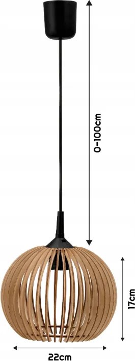 LED STROPNÁ ZÁVESNÁ LAMPA, DREVENÁ, 1xE27 + KLIP PRE JEDNODUCHÚ MONTÁŽ
