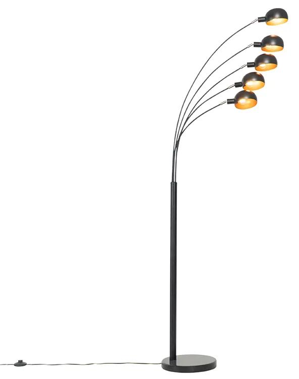 Dizajnová stojaca lampa čierna so zlatým 5-svetlom - Sixties Marmo