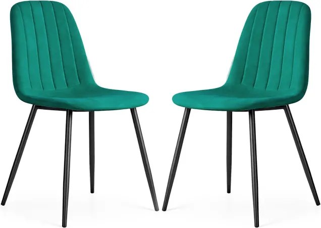 Sada dvoch jedálenských stoličiek LUMO zamatové, fľaškovo zelené / čierne nohy (2 ks)