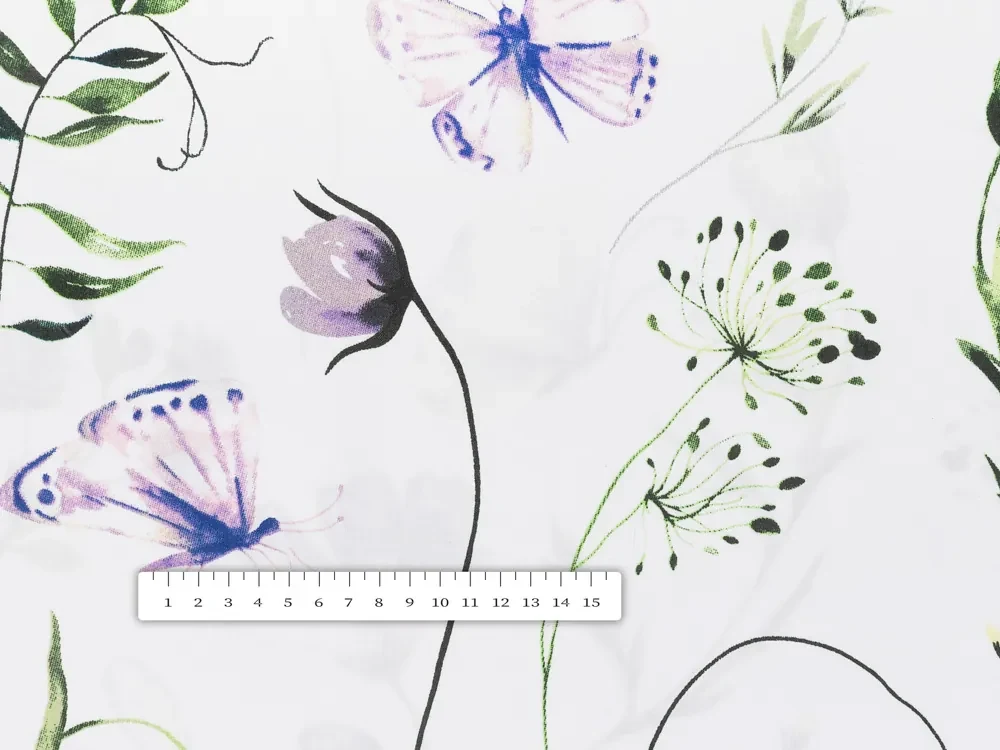 Biante Bavlnený behúň na stôl Sandra SA-391 Lúčne kvietky s motýlikmi 45x140 cm