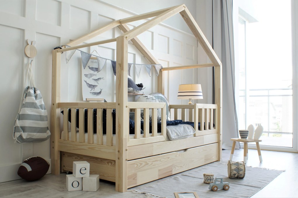 Detská domčeková posteľ HOUSEBED DUO PLUS bariéra plôtik so zásuvkami Veľkosť postele: 190/80
