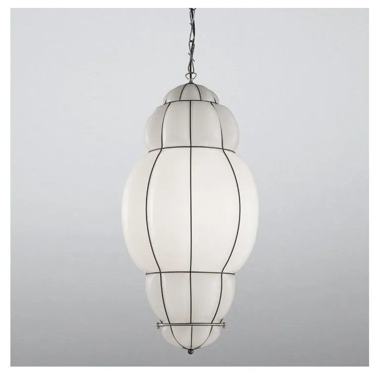 SIRU - Luster na reťazi RIVISTO 1xE27/60W/230V pr. 45 cm čierna/biela benátske sklo