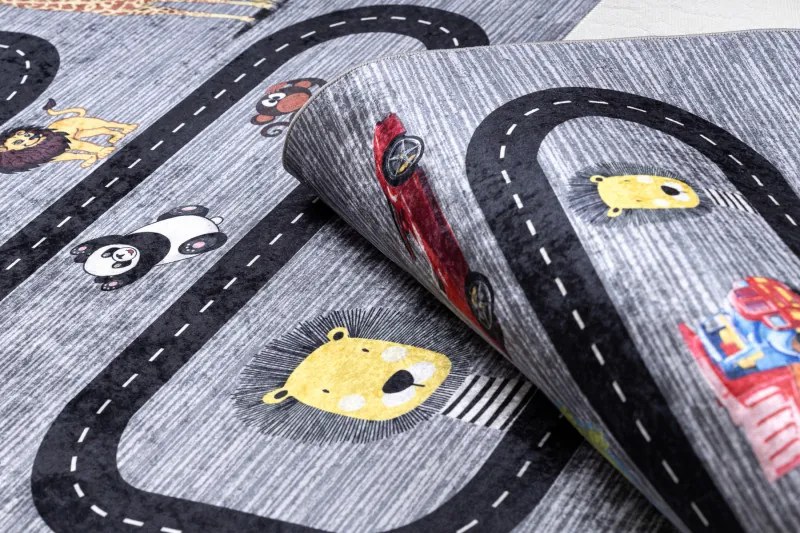 Dywany Łuszczów, Detský kusový koberec Bambino 2092 Streets cars anthracite, 140x190, viacfarebná, detská izba
