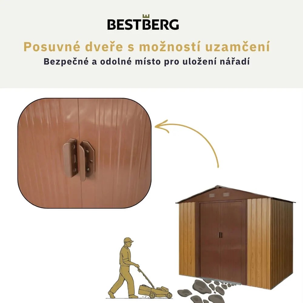 Záhradný domček BestBerg ZDB-4D / 4,1 m² / 236 x 174 x 206 cm / červené drevo / hnedá