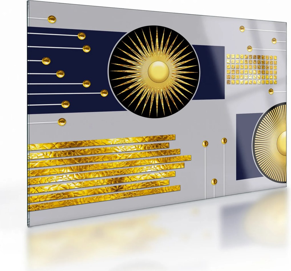 Sklenený obraz - Zlaté kruhy (70x50 cm)