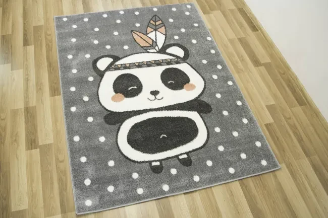 Detský koberec Lima 9371A Panda Indian svetlosivý / ružový