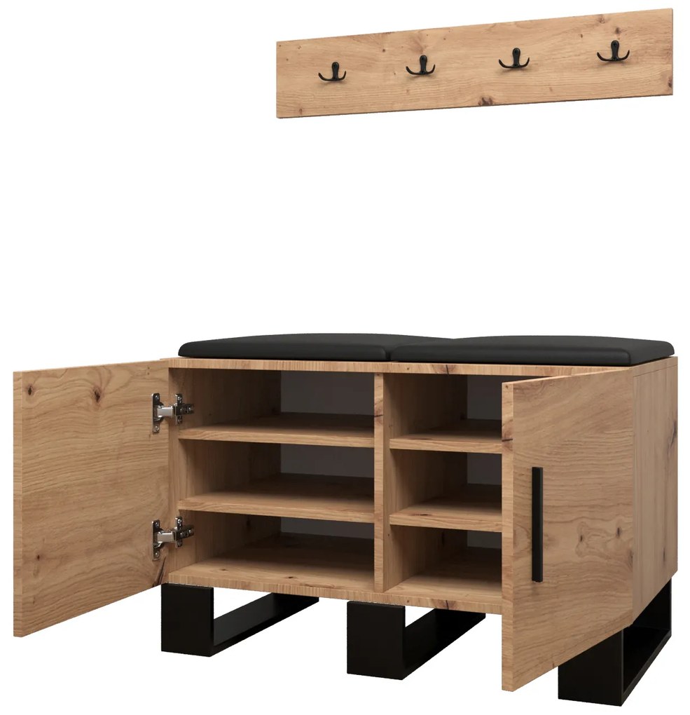 Predsieňová zostava Amanda 21 (dub artisan + čierna ekokoža). Akcia -53%. Vlastná spoľahlivá doprava až k Vám domov. 1086045