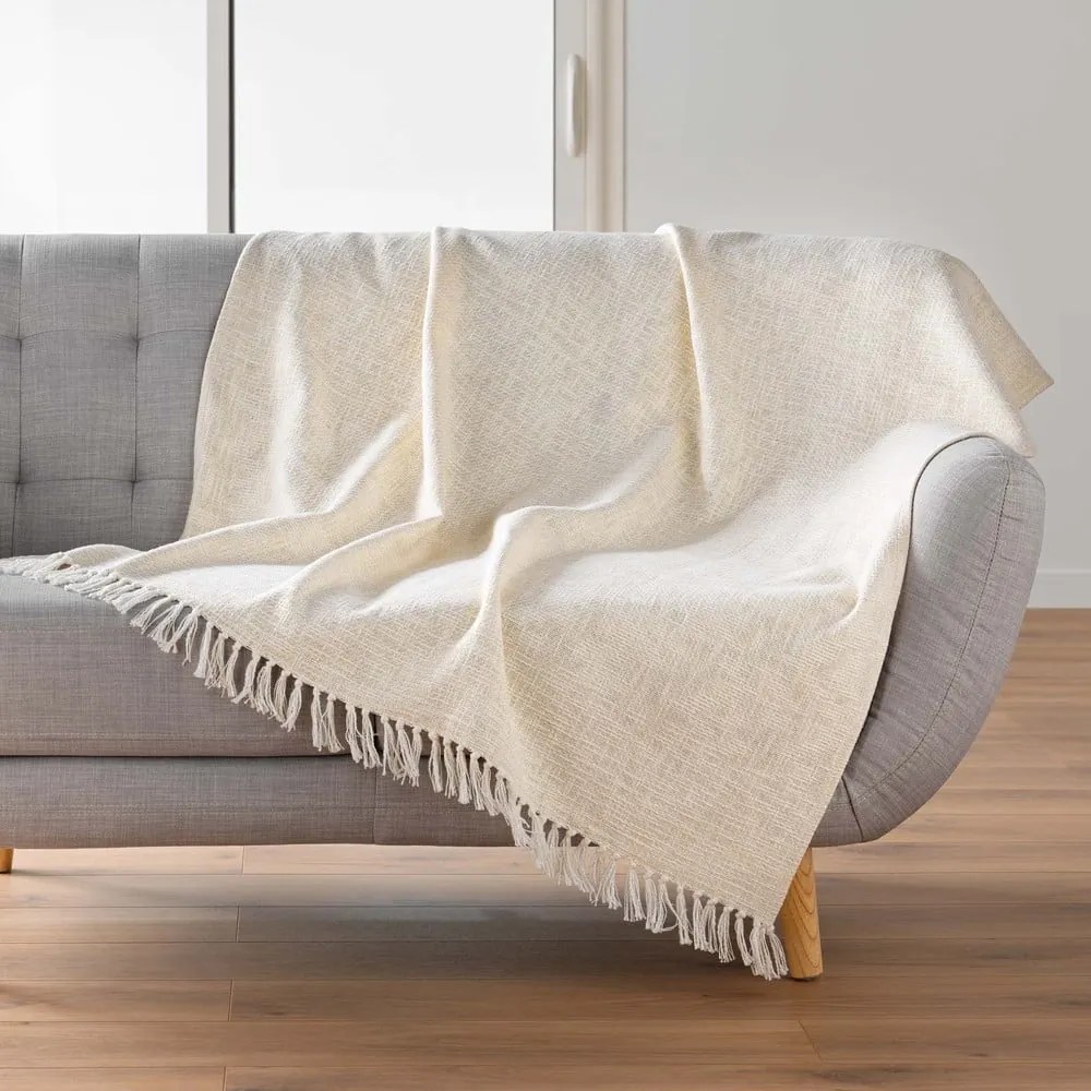 Krémová deka s prímesou bavlny 125x150 cm Ziggy – douceur d'intérieur