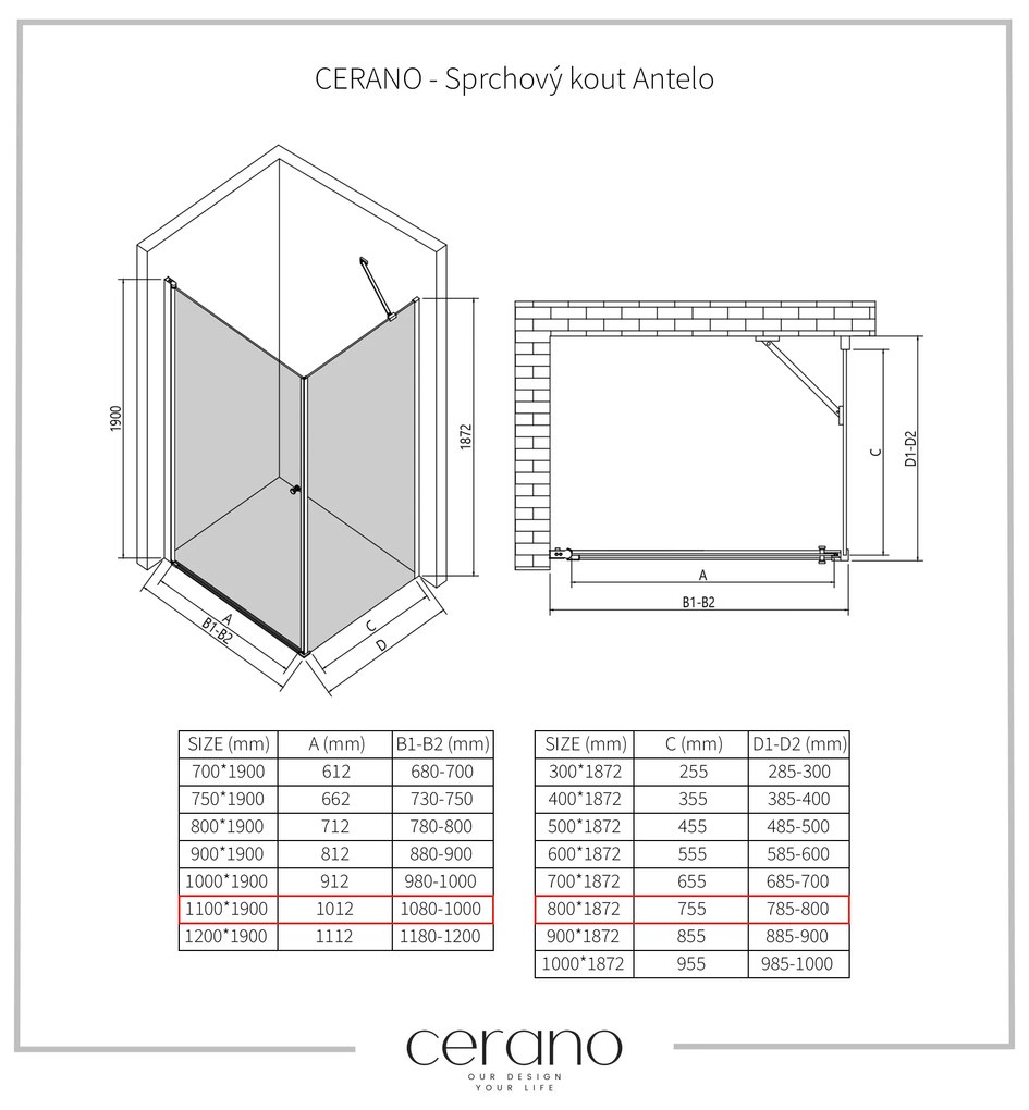 CERANO - Sprchovací kút Antelo L/P - chróm, transparentné sklo - 110x80 cm - krídlový, CER-CER-8050BD132