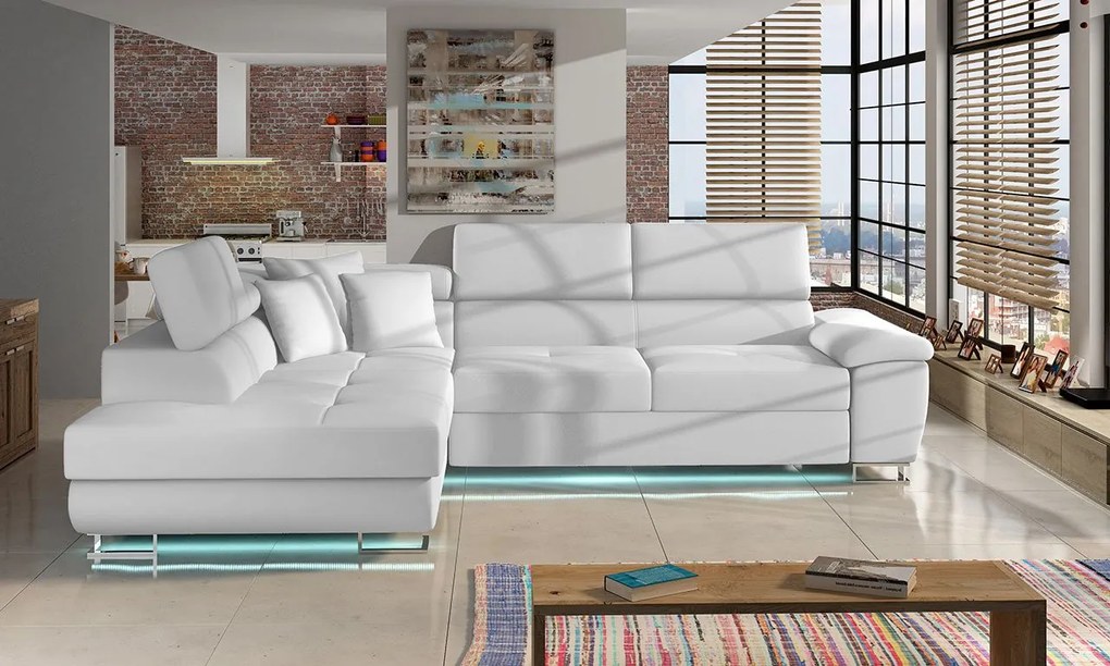 Rohová sedačka Alvin LED, Dostupné poťahy: Ekokoža Soft 011 (čierna) + Lux 06 + Ekokoža Soft 011 (čierna), Strana: pravá